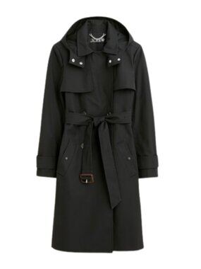 NWT JCREW NEW Icon Trench Coat Womens 10 P Petite Black Hooded Belt Jacket BF458